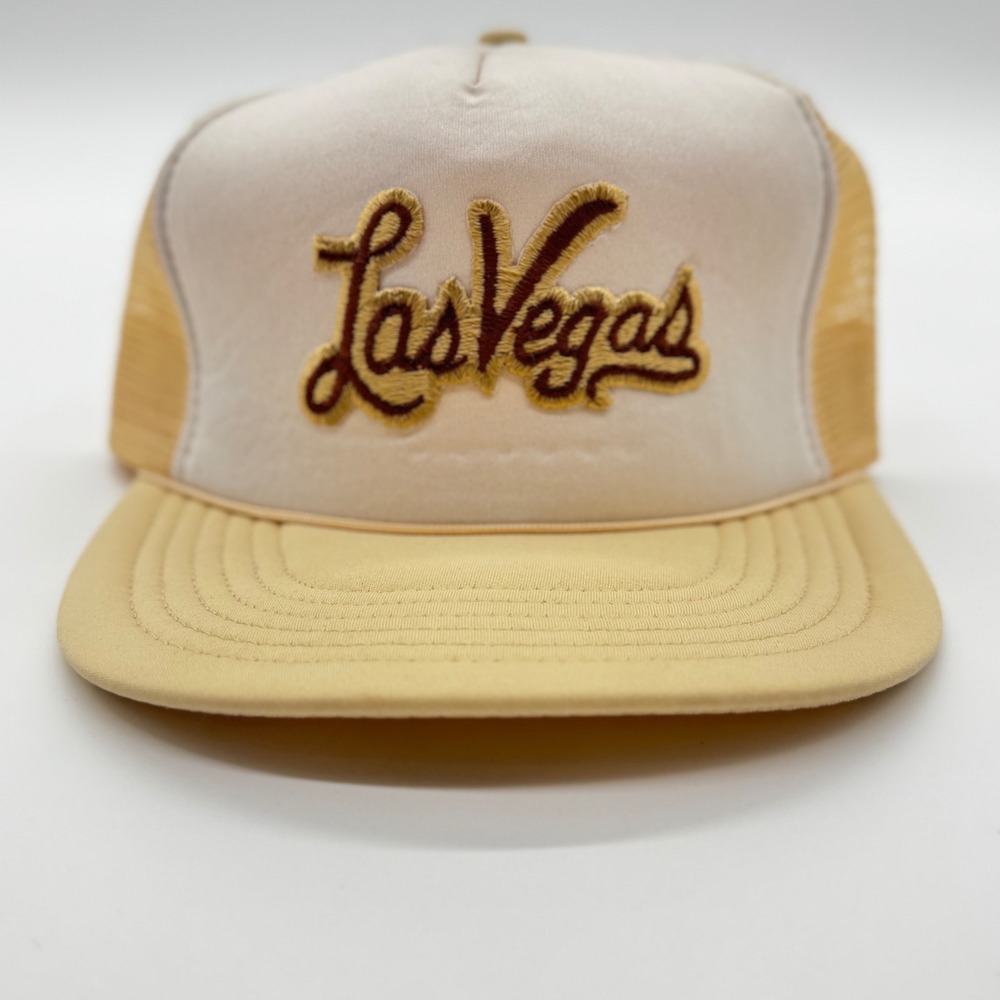 Vintage Winner Las Vegas Trucker Hat Tan Mesh Snapback Souvenir Cap OSFA